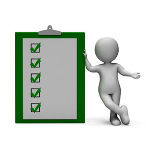 A figure next to a checklist with check marks.